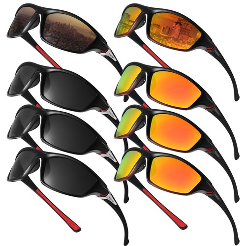 Cindeer 8 Pairs Polarized Sunglasses for Men and Women Sun Glasses with UV Protection Sport Sunglasses for Outdoor Activities (Red, Gray)