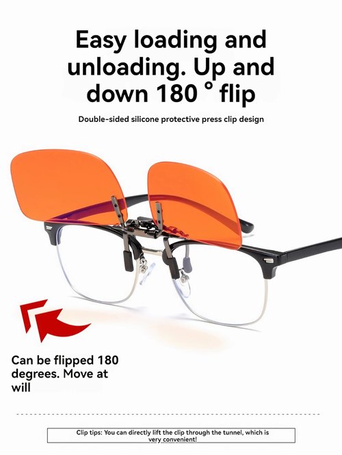 Night Driving Clip on Flip up Polarized Lens For Prescription Glasses, UV Protection Sunglasses Orange + case