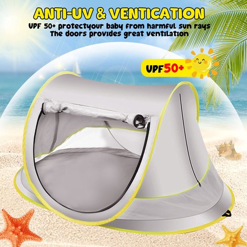 SelWatty Baby Beach Tent Pop Up, Waterproof UPF 50+ Beach Shelter Foldable Beach Accessories Breathable Portable Baby Garden Shade Outdoor Sunshade