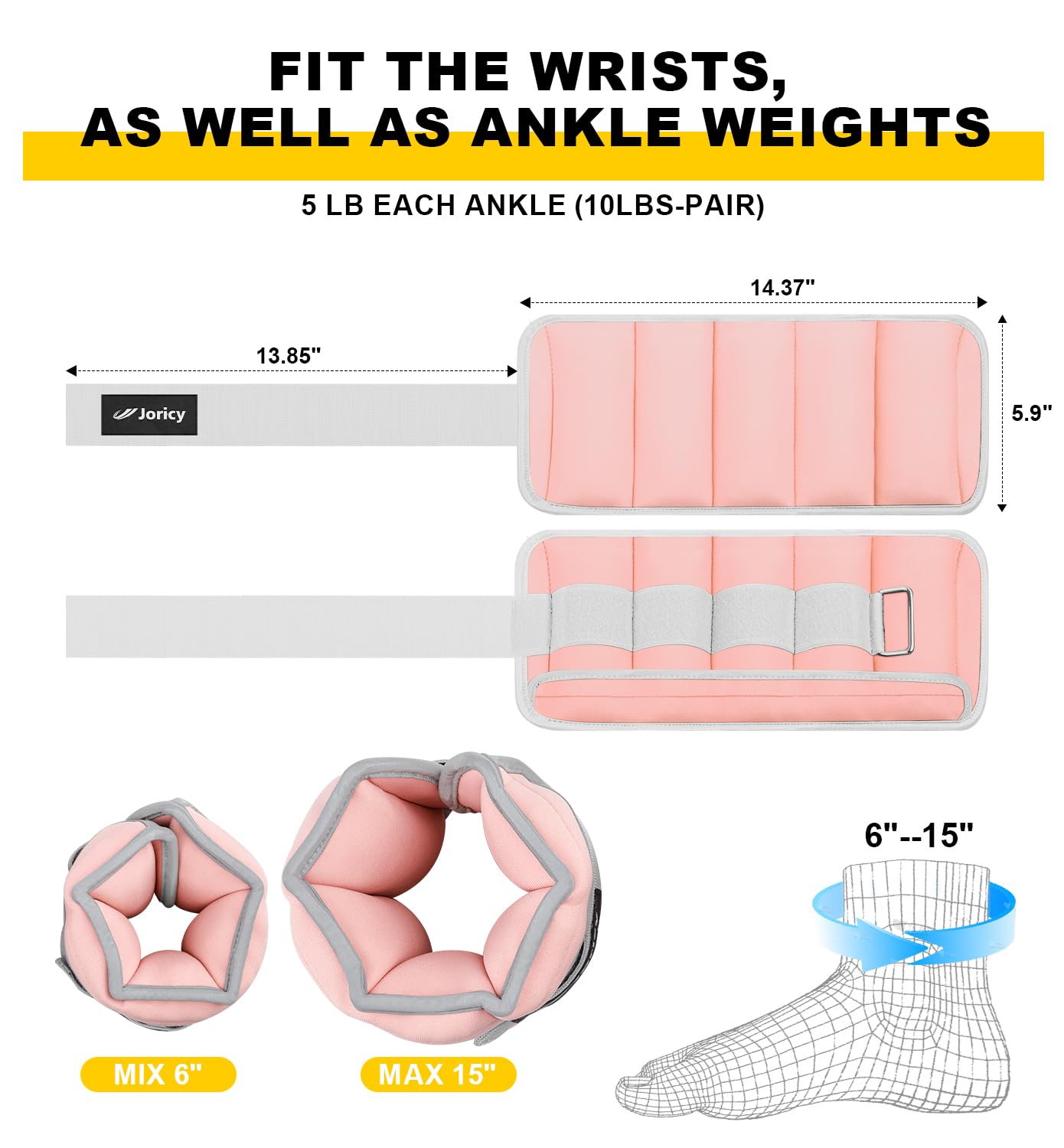 Adjustable Ankle Weights for Women Men 1 Pair 2 4 6 8 10 LBS Leg Weight Hand Arm Wrist Weights with Removable Weight, 1-5 LB Each Ankle Strength Training Weight for Gym Fitness Walking Running, Pink