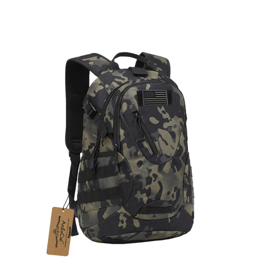 ArcEnCiel 15L Motorcycle Backpack Tactical Bag Rucksacks for Outdoor Camping Trekking with Patch(Black Camo)