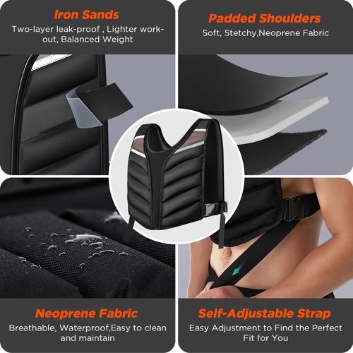 Body Factor Weighted Vest for Men and Women with Reflective Stripes 10LB/15LB/20LB/13LB-22LB Adjustable Buckle Straps Weight Vests for Strength Training, Running, Fitness, Cardio, Weight Loss