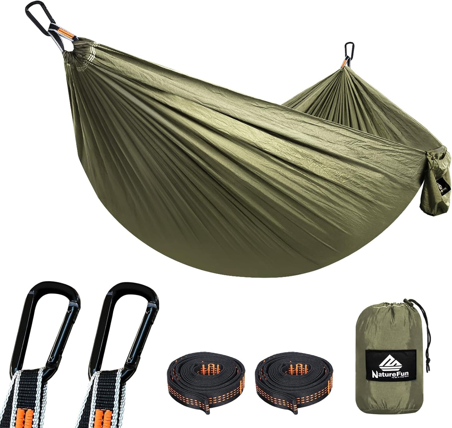 NATUREFUN Ultra-Light Travel Camping Hammock | 300kg Load Capacity,Breathable,Quick-Drying | 2 x Premium Carabiners,2 x Nylon Slings Included | Outdoor Indoor Garden