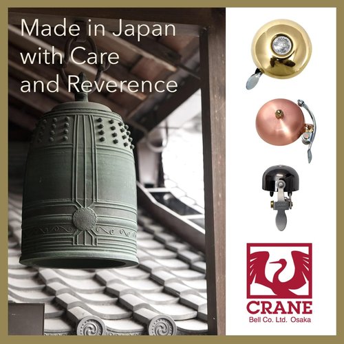 Handpainted Crane Bicycle Bell - Suzu Style, Fits 22.2-26mm Handlebars, Made in Japan