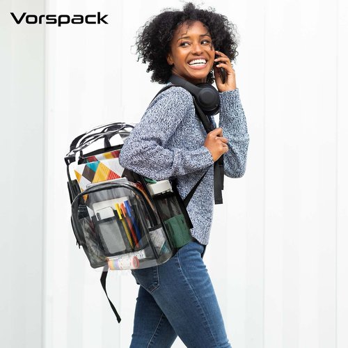 Vorspack Clear Backpack Heavy Duty - Clear Book Bag with Multi-pockets Large See Through Backpack for College Workplace - 2 Pack