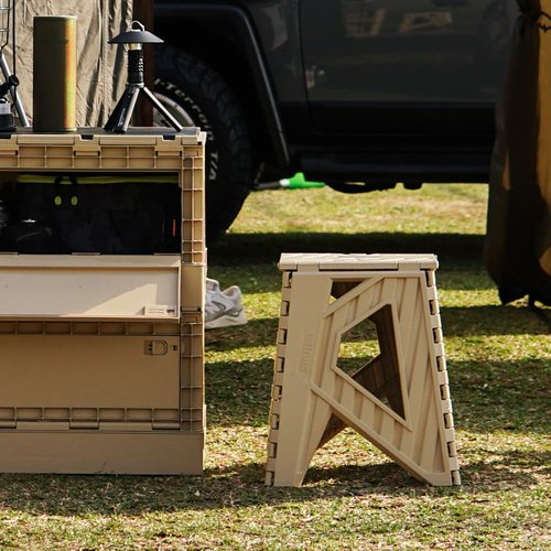 livinbox 15 inch Plastic Collapsible Stool, Folding Stool, Outdoor Step Stool, Opens Easy with One Flip. Great for Kitchen, Bathroom, Bedroom, Holds Up to 200kg (Khaki Beige)