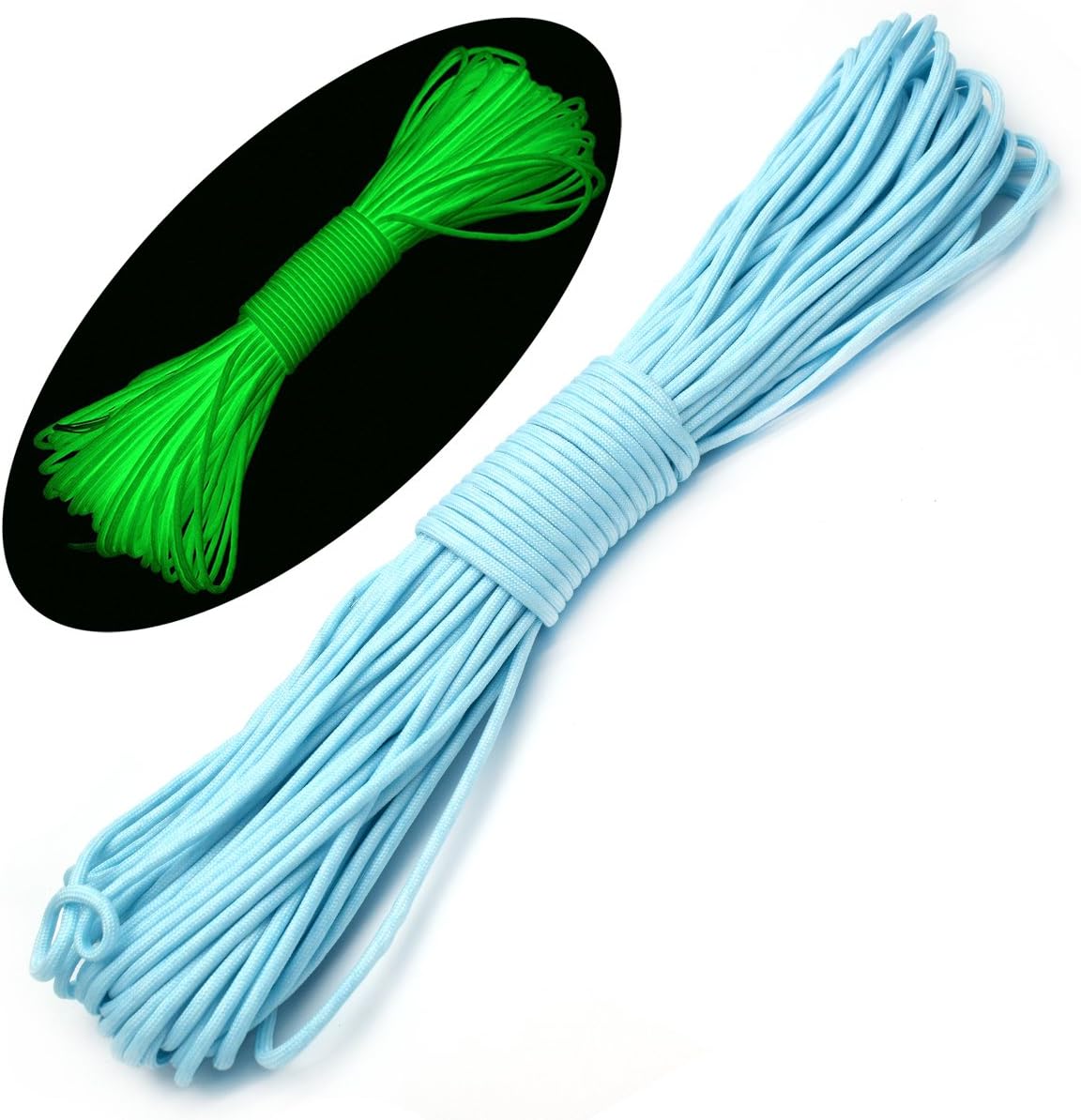 9 Strand Glow in The Dark Paracord 100 Feet 550 Luminous Parachute Cord (1# White)