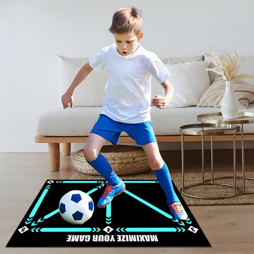 Doskona Football Footstep Training Mat, Soccer Training Mat 35 * 24IN, Soccer Skills Training Equipment with Storage Bag and Soccer Return Trainer Net (Black-Blue)