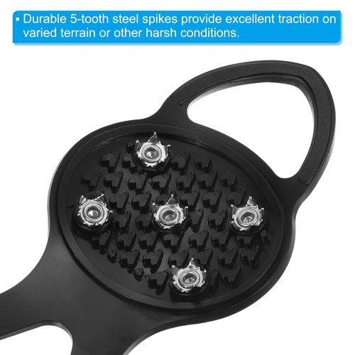 PATIKIL 9.8" Non-Slip Gripper Spikes Claw, 2 Pairs Universal Ice Cleats Shoe Spikes with 5 Tooth Steel Nails for Skiing Walking Shoes, Black