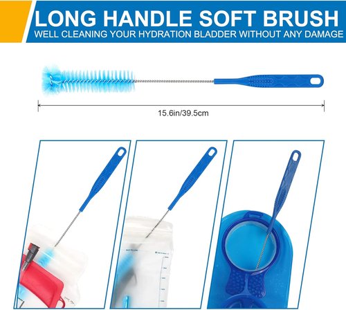 Hydration Bladder Cleaning Kit, 6 in 1 Water Bladder Cleaner Set - 3 Brushes, Collapsible Hanger, 12 Cleaning Tablets & Carry Pouch, Water Reservoir Backpack Cleaning Tools
