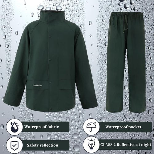 VUVEA Rain Suit For Men & Women Waterproof Heavy Duty Rain Gear Reflective Jacket & Bib Pants for Fishing Outdoor Work Raincoats
