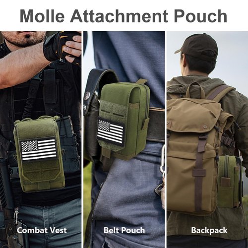 Molle Pouch, Tactical Molle Pouches Vest Pouch EDC Belt Pouch Phone Holster Waist Bag Pack Molle Accessories Bag Small Utility Pouch with Flag Patch, Green