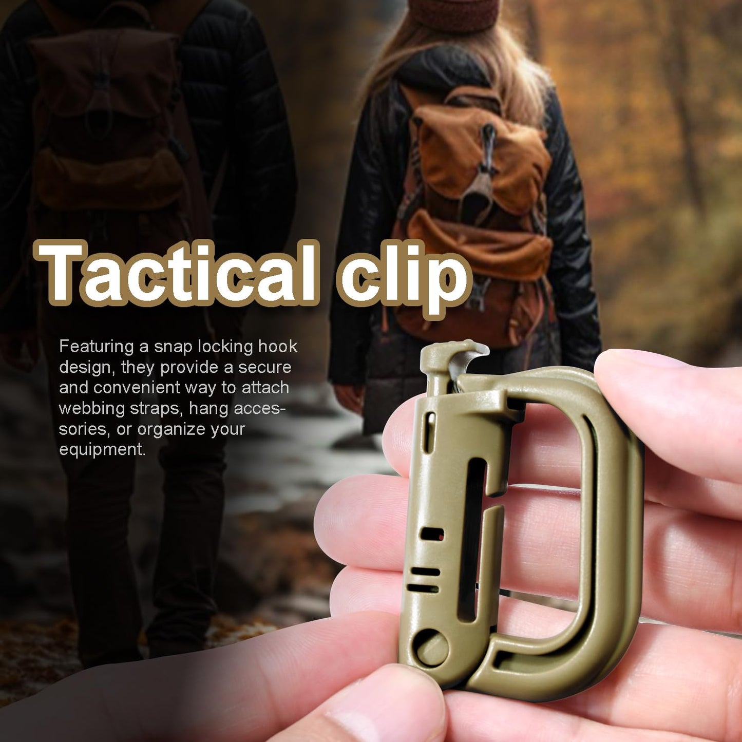 6 Pack 2.12“ Tactical Locking D Ring Plastic Carabiner Backapck Molle Hook Clip for Webbing Straps Bag (Khaki)