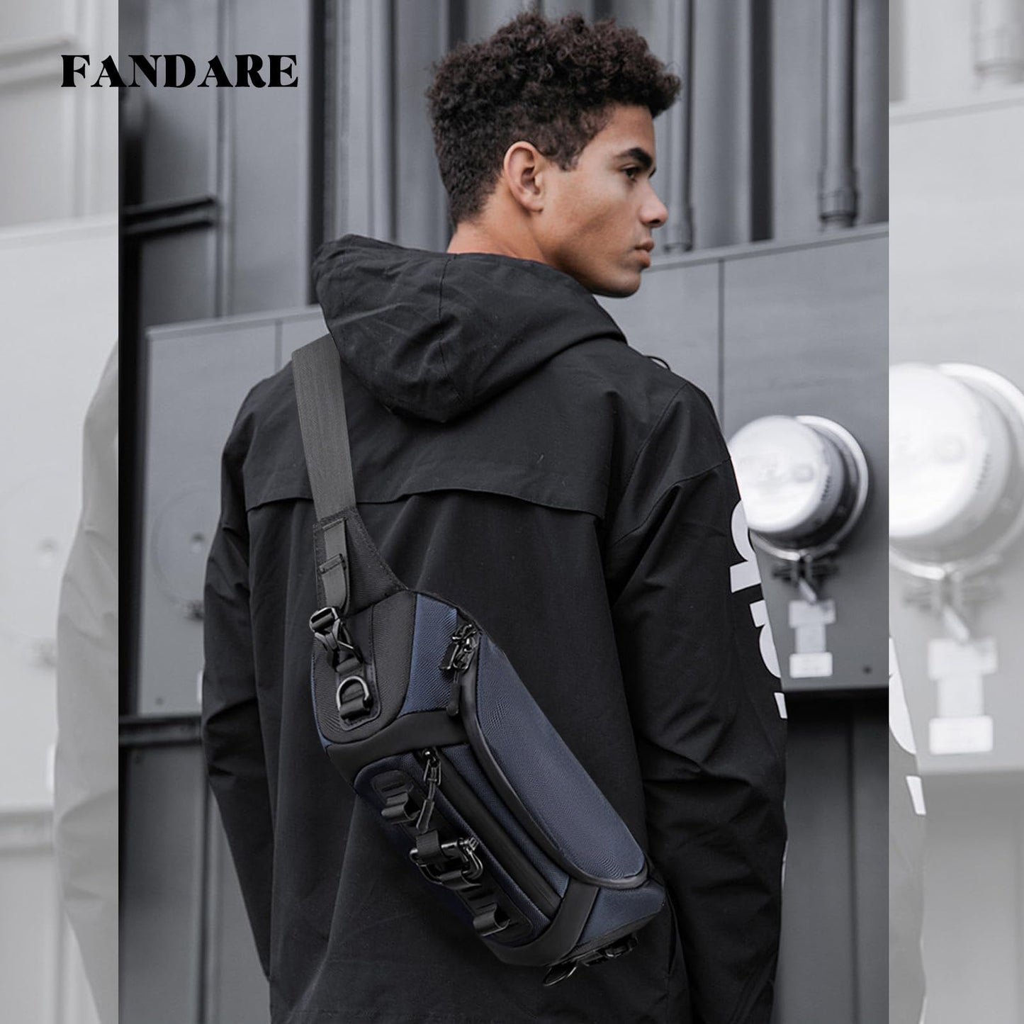 FANDARE Waist Fanny Pack Casual Sling Bag Sport Bumbags for Women Men Chest Crossbody Bags Cover Pack for Hiking Cycling Travelling Outdoor Gym Business Nylon Shoulder Pouch Dark Blue