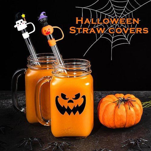 Meomchee Halloween Stanley Cup Accessories, 3Pcs Cute Silicone Straw Toppers and 1 Ghost Charm, Personalized Accessories for Stanley 30 40 oz Tumbler with Handle