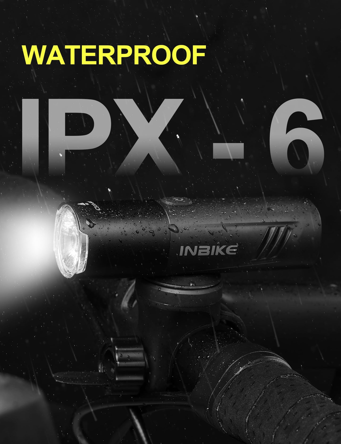 INBIKE Bike Headlight, IP65 Waterproof Bike Lights, USB Rechargeable, 6 Modes, High Lumen Super Bright Bicycle Lights, Anti-Glare LED Bike Front Light for Night Riding