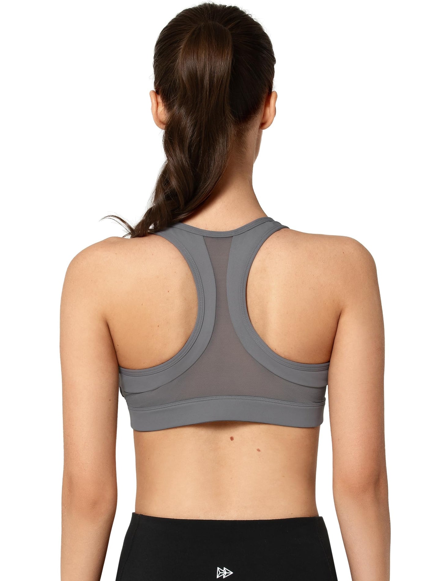 Yvette Zip Front Sports Bra - High Impact Sports Bras for Women Plus Size Workout Fitness Running,Grey,S