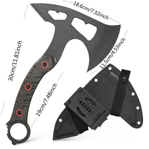 Ccanku C1392 Camping Axes,DC53 Steel Blade with Micarta Handle Chopping Axe Bushcraft Camping Axes Survival Hatchet with Kydex Sheaths for Hiking Hunting Camping Splitting Chopping Wood(Black)