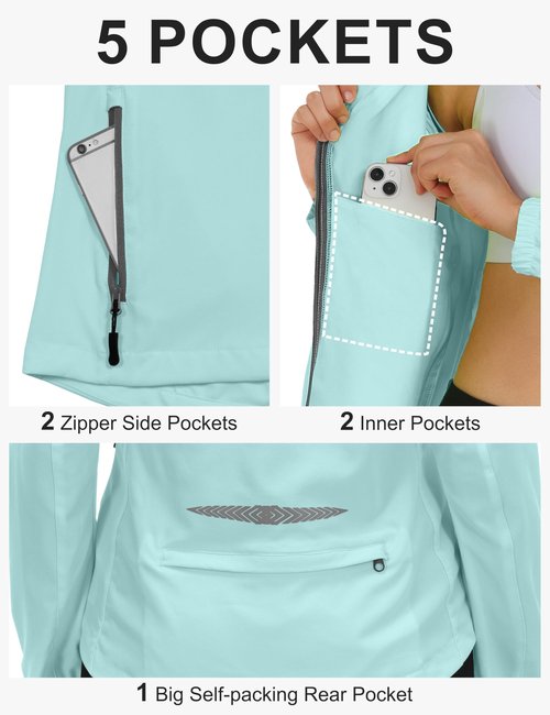 Little Donkey Andy Women's Lightweight Waterproof Cycling Jacket with Removable Sleeves & Hood for Biking Running Golf Blue Glow XS