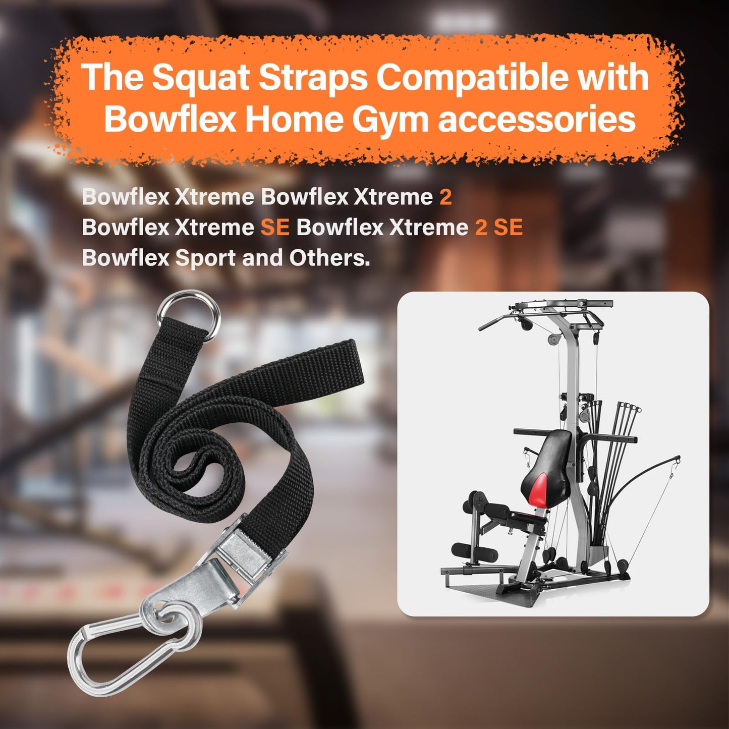 42'' Adjustable Squat Straps Compatible With Bowflex Xtreme 2 SE Home Gym Accessories, Squat Bar Lat Tower Straps Attachment Also Fit for Most Home Gym Cable Extensions
