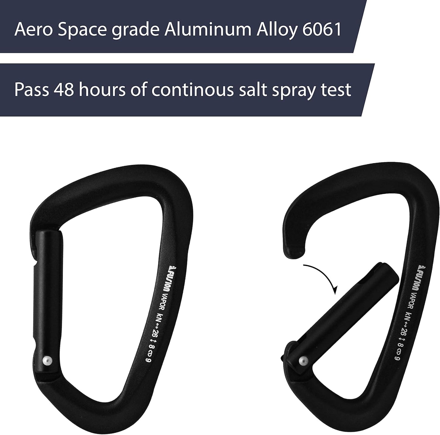 FUSION Climb Vapor III Military Tactical Matte Edition Aluminum Straight Gate Key Nose Modified D Carabiner Black, Hunting Carabiner (FP-8122-3ST-BLK)