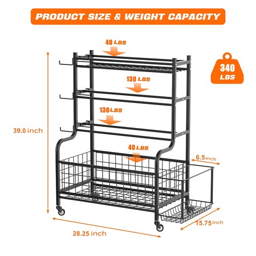 WALMANN Dumbbell Rack Home Gym Weight Rack for Dumbbells, Kettlebells, Foam Rollers, Yoga Mats and Resistance Bands, Workout Gear Organizer With Wheels