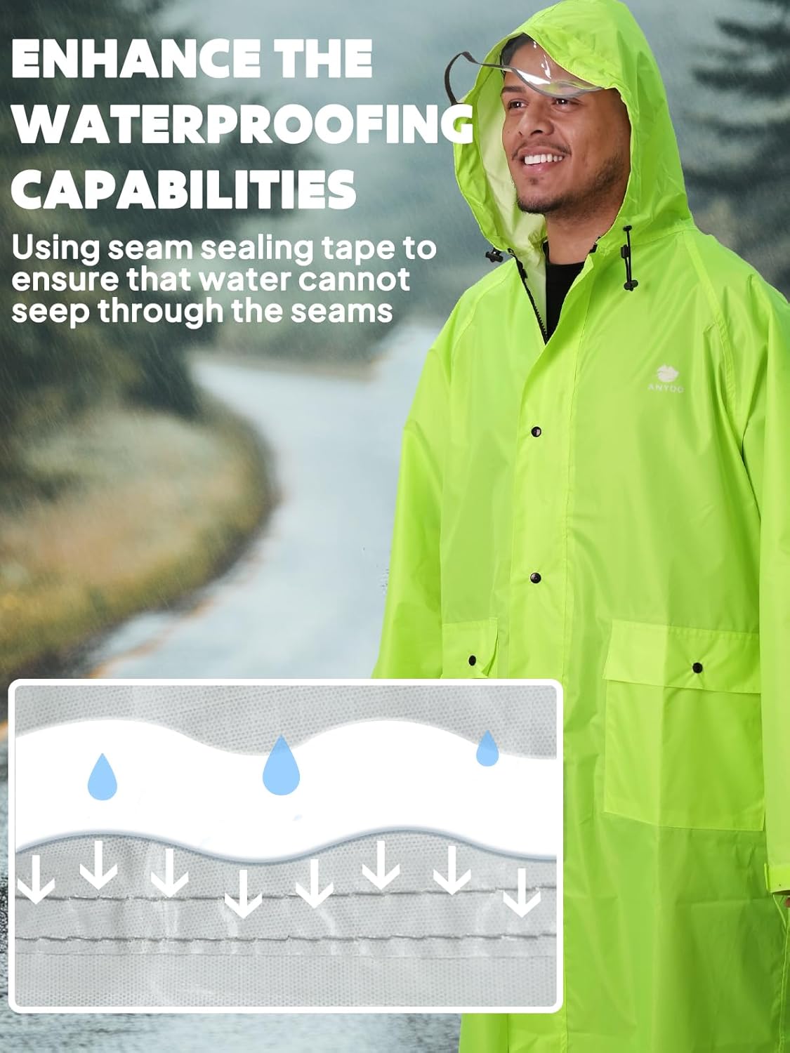 ANYOO Hood Rain Poncho Waterproof Lightweight Raincoat for Men Women Adult with Pocket for Hiking Camping Outdoor Activities