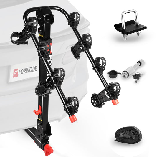 Forwode 4 Bike Hitch Mount Rack, Tiltable Foldable Bicycle Carrier Wobble Free Locking Hitch Quick Release 2-Inch Receiver Black (C-Upgraded versin, 4Bike)
