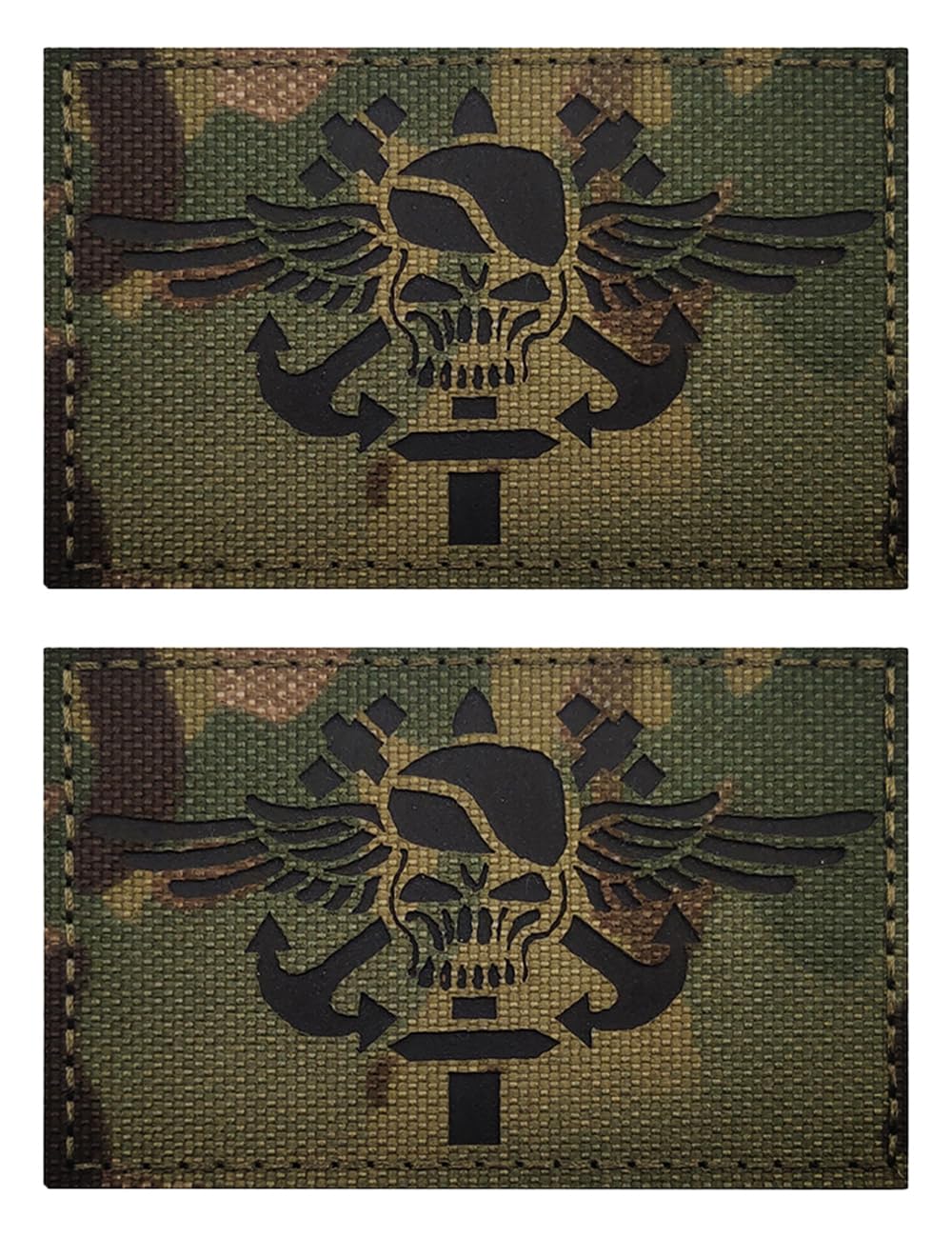 2 PCS AliPlus Wing Skull Patches IR Infrared Reflective Patch Laser Cut Patch Tactical Military Morale Patch Hook and Loop