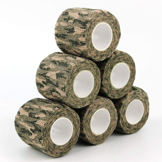 AIRSSON 6 Rolls Camo Tape Camouflage Form Wrap 1.96'' x 177'' Self-Adhesive Camo Stretch Bandage for Flashlights Bicycle Camera