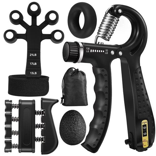 PLSYAO Grip Strength Trainer Kit (5 Pack), Grip and Forearm Strengthener, Finger Strengthener, Adjustable Resistance Hand Gripper, Grip Ring, Stress Relief Ball for Muscle Building, Injury Recover