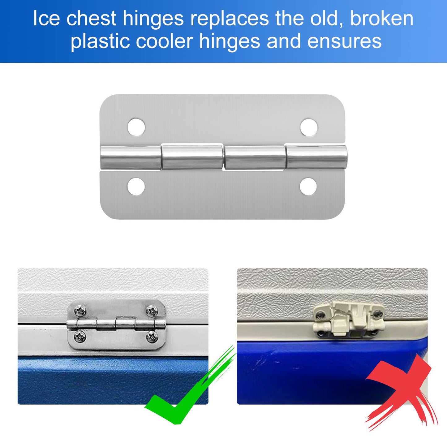 GEAIN Cooler Stainless Steel Hinges Fits for Igloo Ice Chests Hinges Replacement - 3 Pack