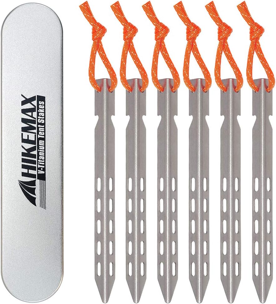 Ultralight Titanium Tent Stakes 6 Pack - V-Shaped Tent Pegs with Reflective Pull Cords - Made for Camping