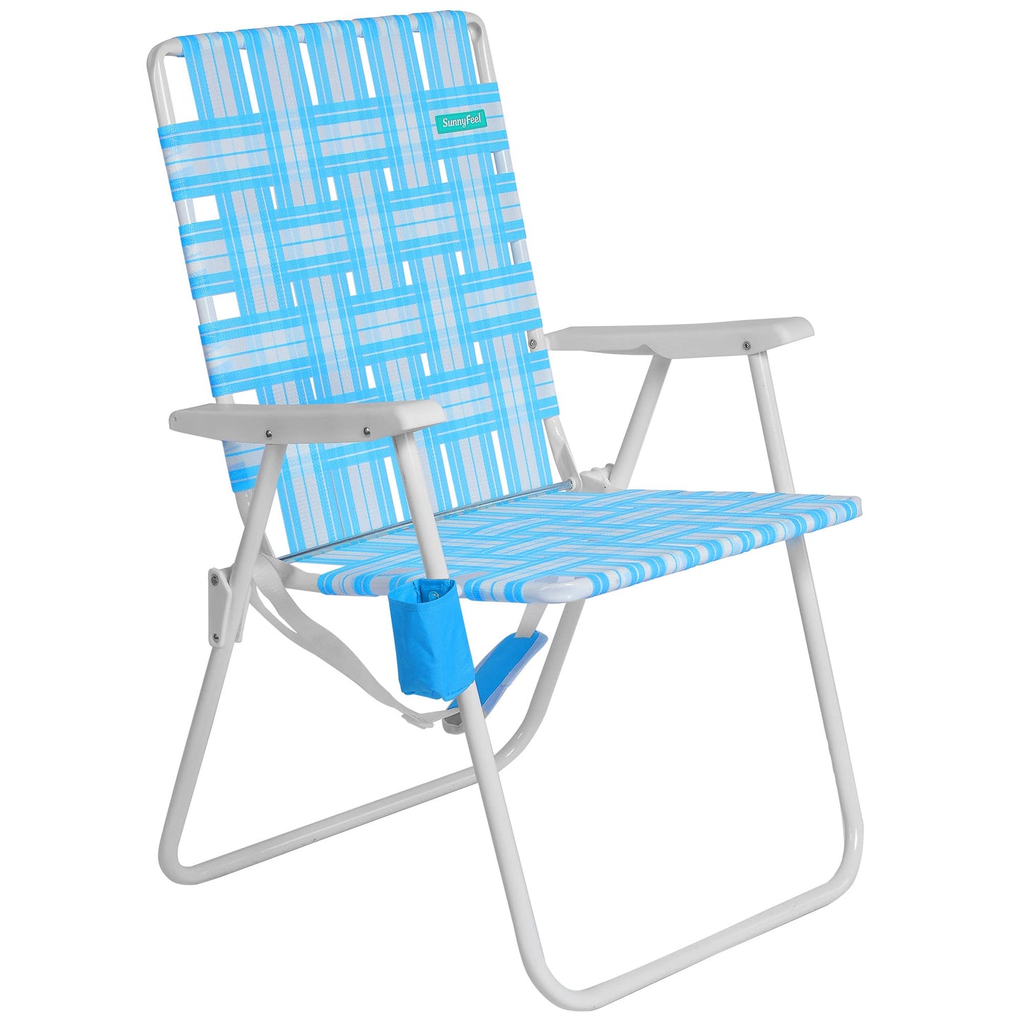 SUNNYFEEL 15" Tall Folding Webbed Beach Chair, Oversized Portable High Seat Sand Chair for Adults Heavy Duty 300 LBS, Foldable Camping Webbed Lawn Chairs for Camp/Outdoor/Travel/Picnic/Concert/Sports