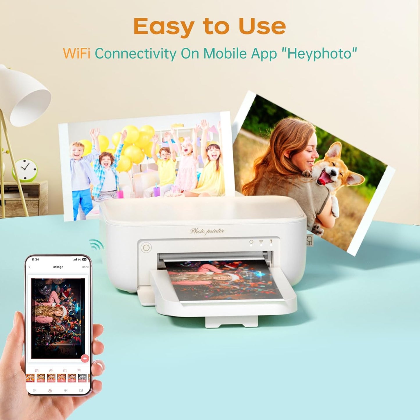 4x6 Photo Printer with 108 Sheets & 2 Ribbons - Dye Sublimation Wireless Portable Photo Printer for iPhone & Android Smartphones, Home & Travel Picture Printing, Ideal Gift, Beige