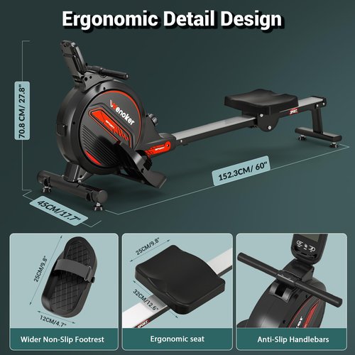 Rowing Machine, WENOKER Magnetic Rower for Home with 350LB Weight Capacity, Whisper Quiet Resistance, LCD Monitor & Tablet Holder, Comfortable Seat Cushion, Compact Space-Saving Design