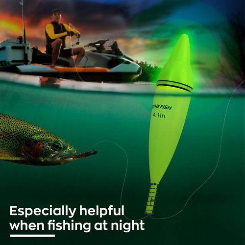 THKFISH 4PCS LED Lighted Fishing Bobbers Fishing Floats for Night, Spring Bobber Float Saltwater Freshwater Lighted Floats Glow for Crappie Walleye Catfish, 2.2", Green