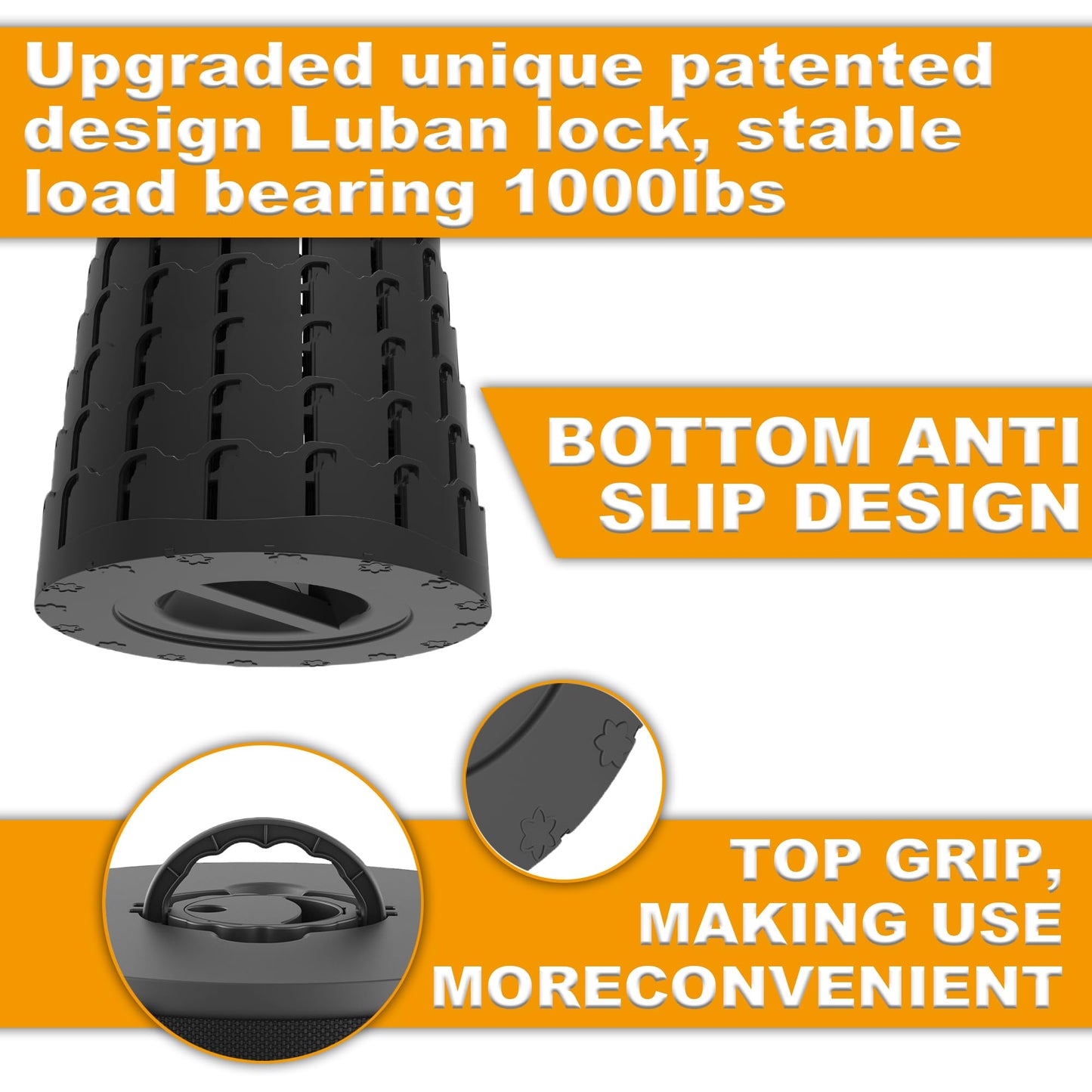 ALEVMOOM Upgraded XXL 19.7" Collapsible Stool, Heavy Duty Portable Folding Stool Max Load 1000 lbs, Retractable Telescoping Foldable Seat for Camping Fishing Hiking Travel BBQ