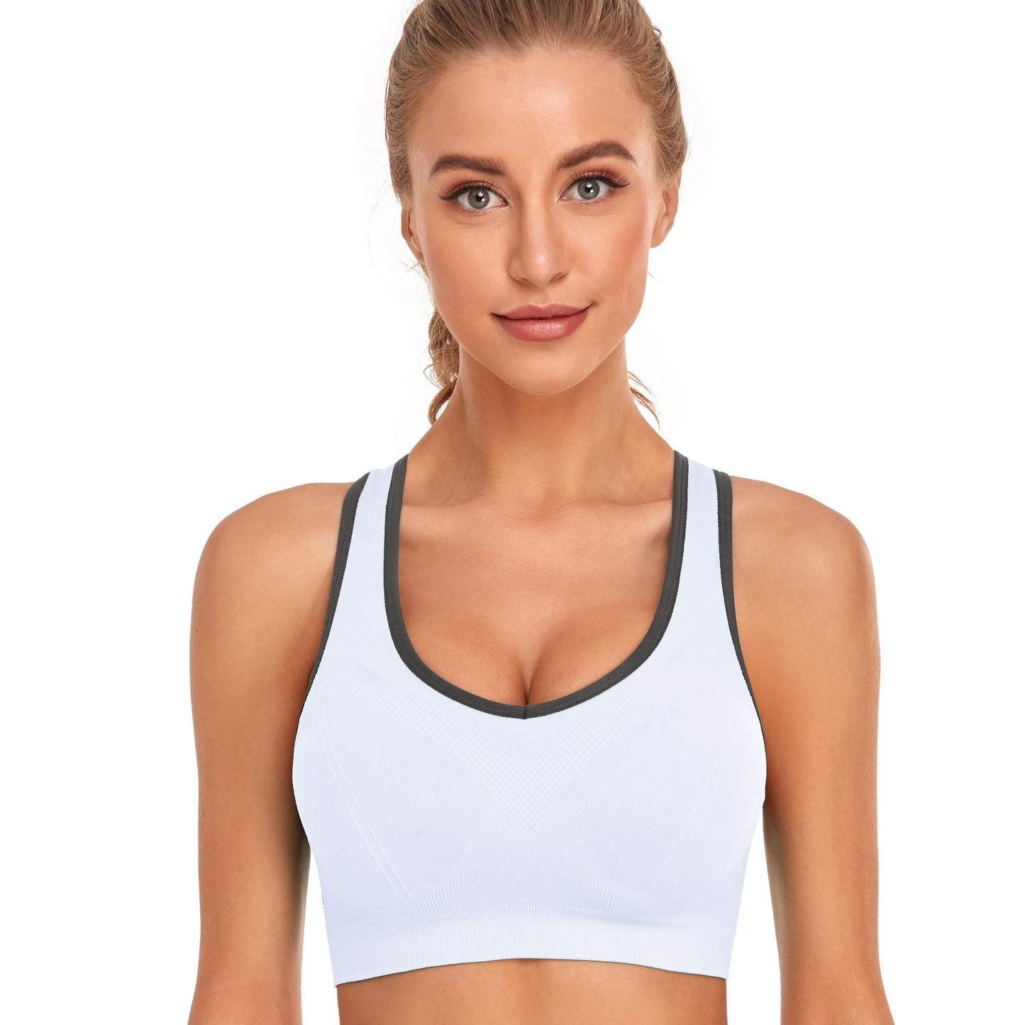 GXXGE Padded Racerback Sports Bras for Women High Impact Workout Yoga Gym Activewear Fitness Bra Black White X-Large