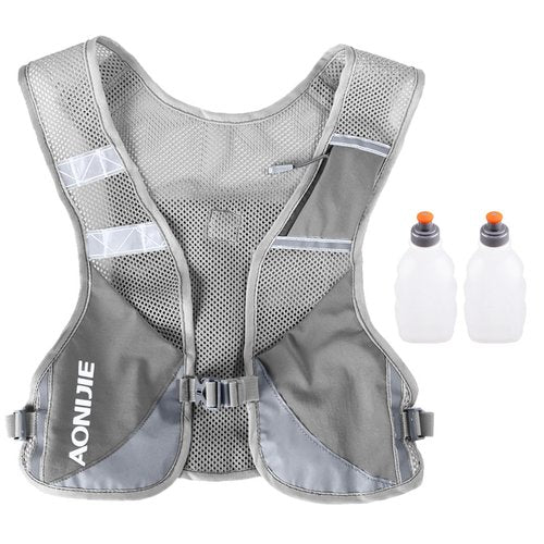 Azarxis Running Vest 2.5L Hydration Backpack Pack Runner Rucksack Lightweight for Women Men Outdoor Cycling Trail Race Marathon Hiking Climbing (Grey with 2 x 250ml Water Bottle)