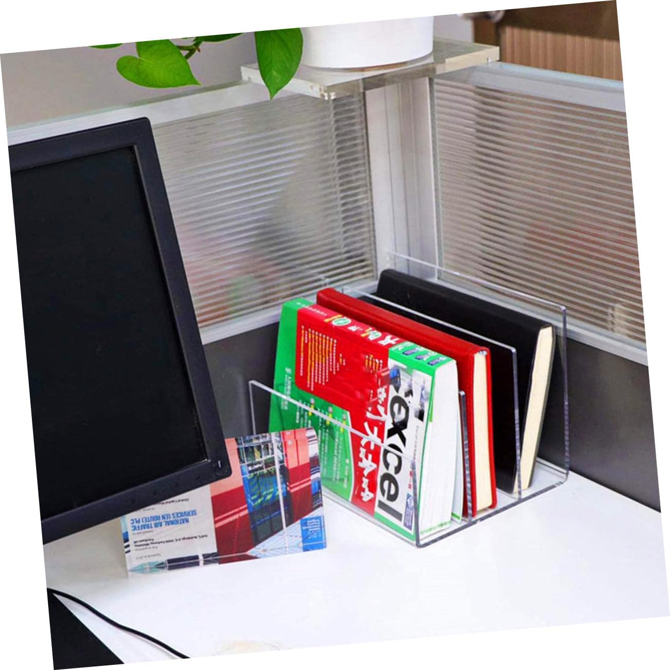 DOITOOL Multi-compartment Desktop File Organizer Transparent Acrylic File Sorter for Office Home Storage Rack for Efficient File Organization and Easy Access