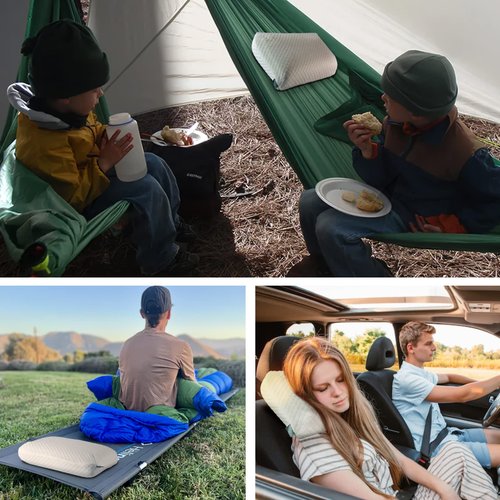 LSFFM Camping Pillow Lightweight, Easy to Carry, Memory Foam Travel Pillow, Backpacking Pillows, Portable Pillows with Travel Storage Bag, Removable Pillow Cover (White)