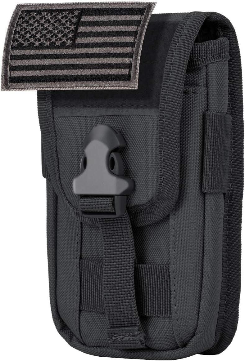 IronSeals Tactical Phone Holster Pouch, Tactical Smartphone Pouches Cellphone Case Molle Gadget Bag Molle Attachment Belt Holder Waist Bag for 4.7"-6.9" with US Flag Patch for iPhone 16 Pro/15 Pro
