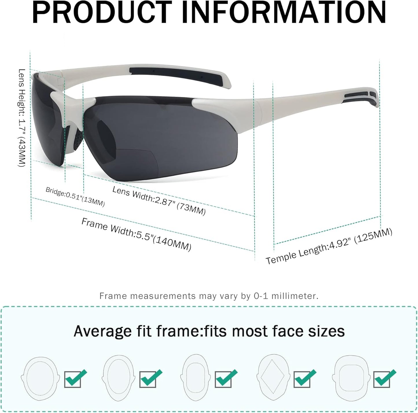 Eyekepper TR90 Unbreakable Sports Half-Rimless Bifocal Sunglasses Baseball Running Fishing Driving Golf Softball Hiking