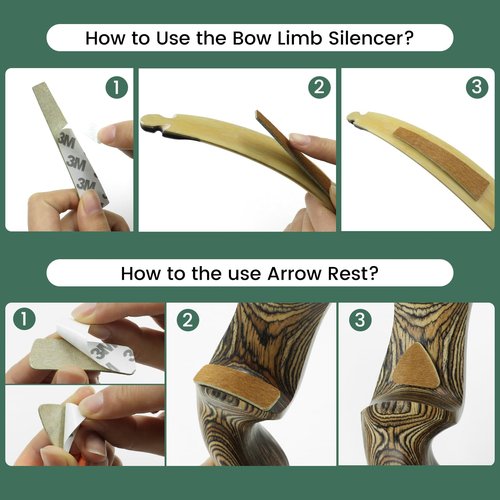 oubert Archery Bow String Silencers Kit Fur Bow Arrow Rest Leather Bow Limb Silencer Strip Archery Bow Silencers Set Accessories for Recurve Bow Longbow