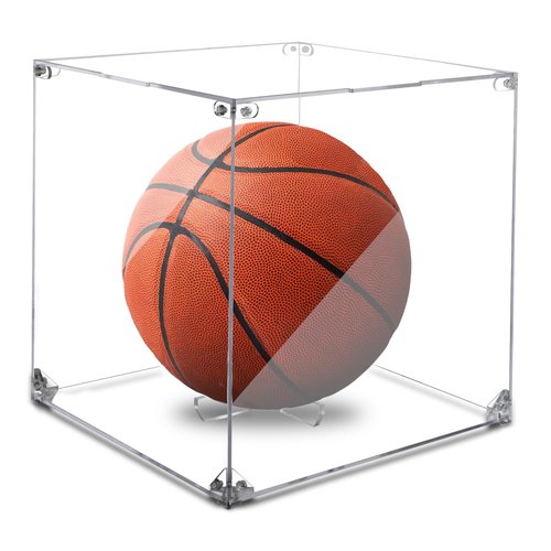 Cosmos Basketball Display Case Soccer Ball Display Stand Holder - Acrylic Sports Ball Storage Box for Autographed Collectibles, Memorabilia, Keepsake, Action Figure & Sports Fan Decor, 10" Cube Size