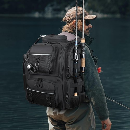 WANOON 42L Fishing Backpack with Rod Holders. Large Ttackle Bag Strong Materials