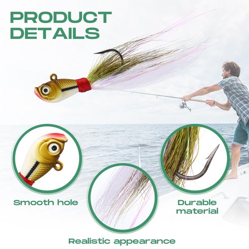 Motionchic 10 Pieces Bucktail Jigs Hair Jig Saltwater and Freshwater Bait Surf Striper Fishing Lure Head Swimbait Jig Hook for Pompano Halibut Mackerel Bass Flounder(1 oz)