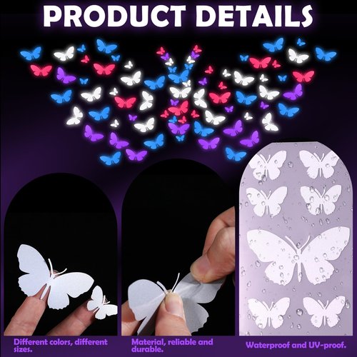 Motipuns Butterfly Reflective Decal, 12 Count Vinyl Sticker, Purple, Waterproof, Fade Resistant, for Window, Outdoor Use, Helmet, Car, Motorcycle