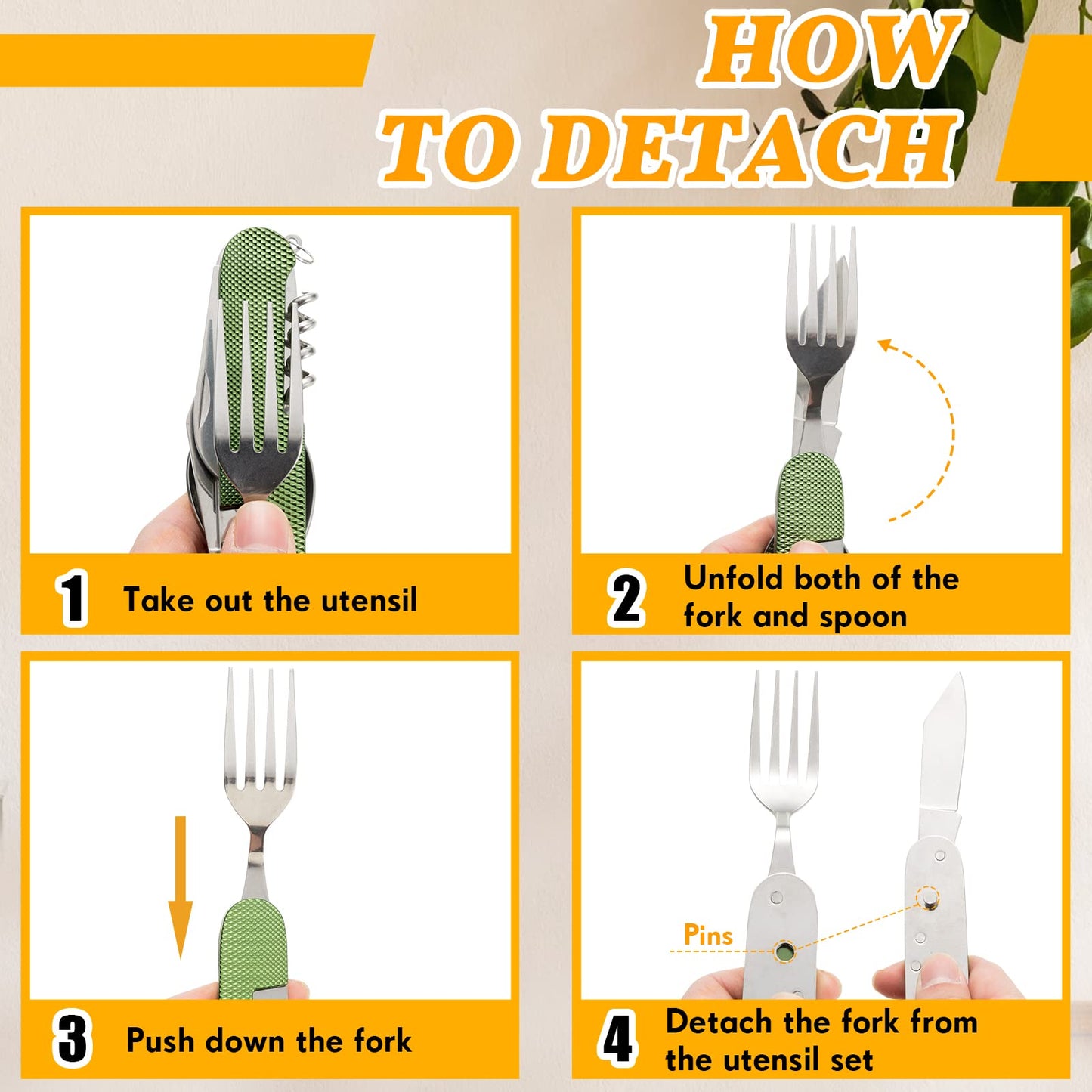 Tessco for you 5 Set 6 in 1 Camping Utensil, Portable Stainless Steel Multifunction Flatware Spoon Fork Knife Bottle Opener Combo Mess Kit with Carrying Pouch, Cutlery for Travel Backpacking Outdoor